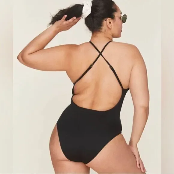 Andie Swim The Asbury One Piece Glossy Eco Nylon Black Classic Size M NWT - Picture 3 of 8